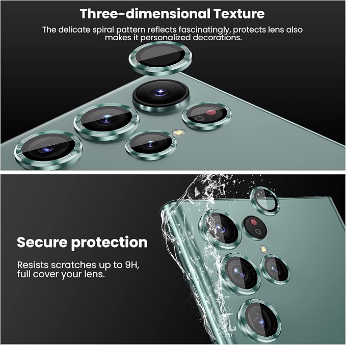 Tensea Compatible with Samsung Galaxy S22 Ultra Camera Lens Protector | 9H Tempered Glass Camera Cover Screen Protector Metal Individual Ring [Installation Tray][Case Friendly] - Image 6