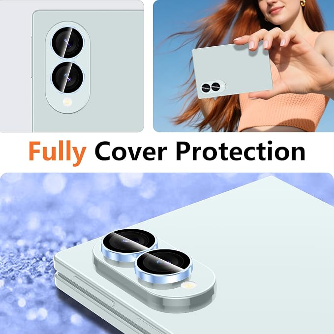for Samsung Galaxy Z Fold 8 Camera Lens Protector, Individual Metal Ring Tempered Glass Lens Cover, [Strong Adsorption] Scratch Resistant Ultra-Thin HD Clear Lens Cover, 1 Set-Blue Ring - Image 8