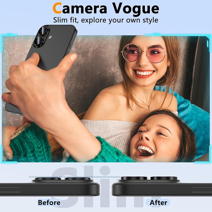 YWXTW for iPhone 16 Plus/iPhone 16 Camera Lens Protector, Individual Anti Scratch Metal Ring Tempered Glass Camera Screen Protector for iPhone 16 Accessories, Case Friendly (Black) - Image 4