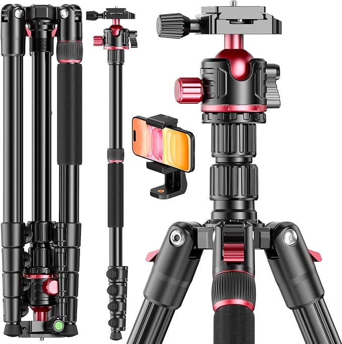 CAMBOFOTO 80“ DSLR Camera Tripod & Monopod, Photography 360 Ball Head | Professional Aluminum Tripod with Carry Bag for Binoculars Laser Telescope (Weight 3.35 Lbs, 15Lbs Load) by CAMBOFOTO