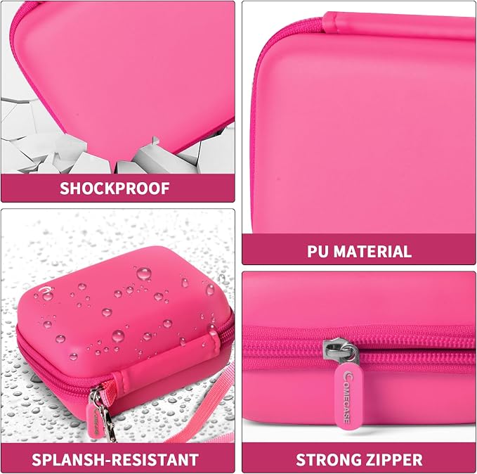 Comecase Digital Camera Case for Kodak PIXPRO FZ45 FZ55, Bright Pink | Fits Cameras up to 4.33 x 3.07 x 2.3 in, Pre-Cut Foam, Elastic Strap&Hand Strap, Mesh Pocket for Accessories, Case Only - Image 3