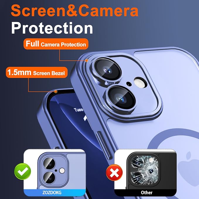 for iPhone 16 Case with Privacy Screen Protector, Light Blue | Full Camera Protection, Matte Translucent, Magnetic, Compatible with MagSafe, Shockproof Phone Cover, Slim Fit - Image 6