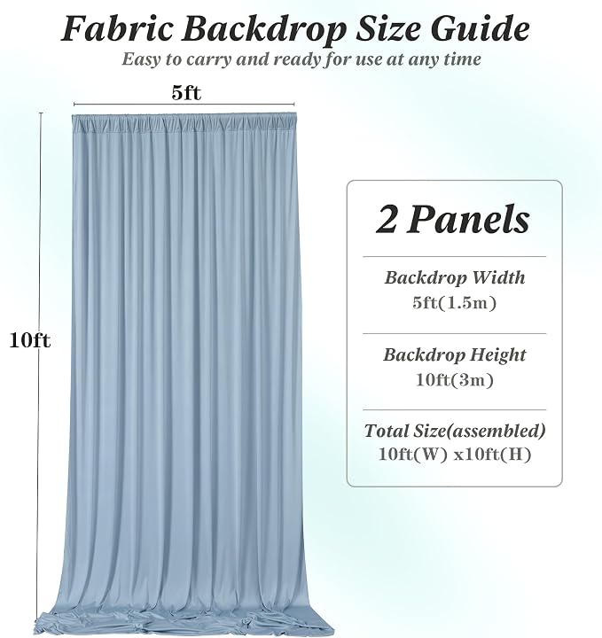 10 ft x 10 ft Wrinkle Free Dusty Blue Backdrop Curtain for Parties, 2 Panels 10ft Polyester Dusty Blue Photo Backdrop Drapes for Graduation Birthday Wedding Party Stage Curtains - Image 5