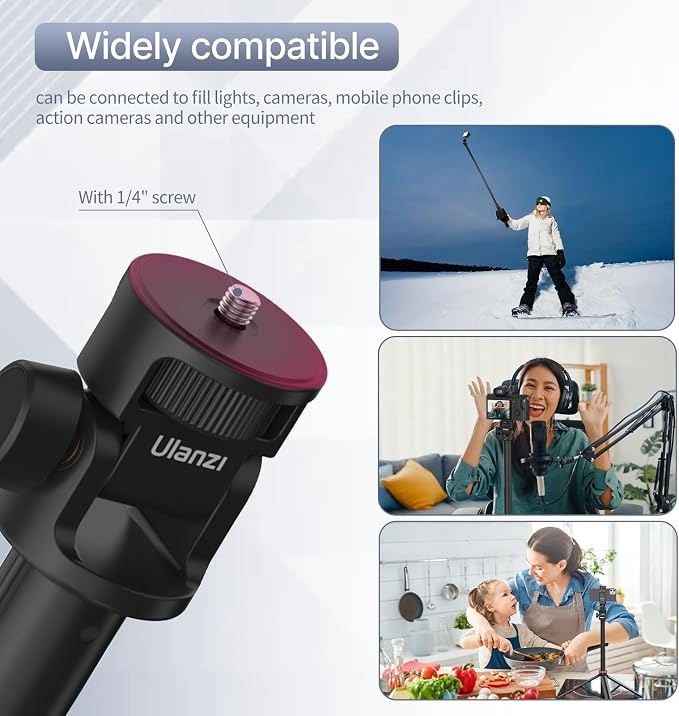 ULANZI MT-79 Extendable Tripod Aluminum 81" Portable Adjustable Light Stand w 1/4" Screw, 180° Rotation Camera Phone Tripod for Camera Video Light Cellphone,Lightweight for Travel,Up Load 2.2lb - Image 4