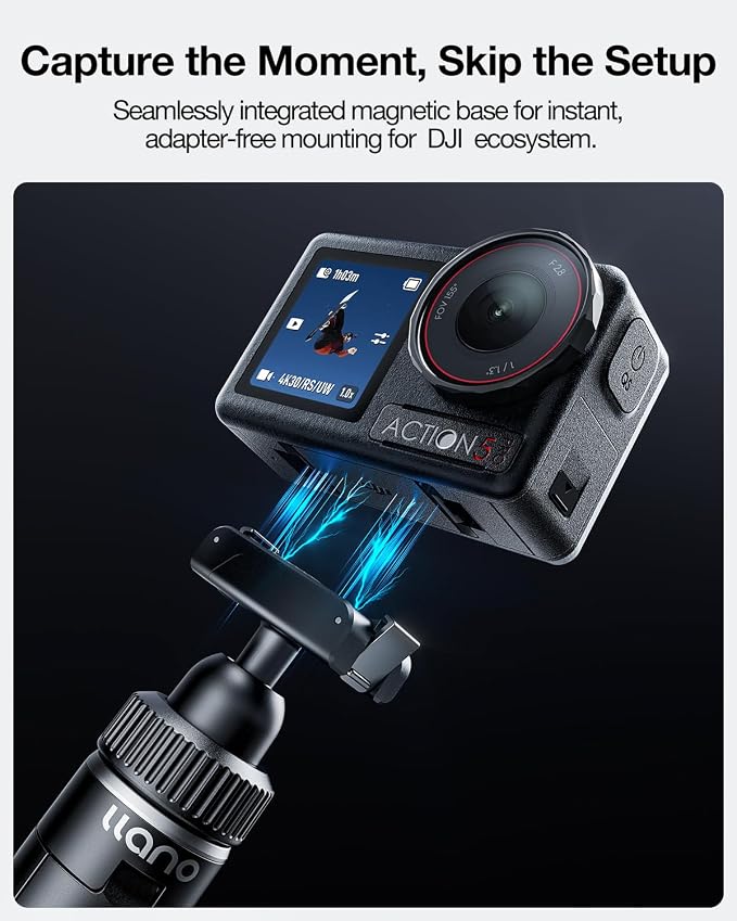llano 16" Magnetic Action Camera Tripod for DJI Osmo Action 5 pro/4/3, Osmo 360, Extendable Mini Tripod with Magsafe Quick Release Adapter, 360° Ball Head, Small Selfie Stick, Lightweight, Black - Image 3