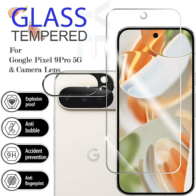 Screen Protector for Google Pixel 9 Pro, [2+2 Pack] Tempered Glass for Pixel 9 Pro & Camera Lens Protectors[Ultrasonic Fingerprint Unlock] [Case Friendly] [Bubble-Free] 6.3 Inches - Image 2