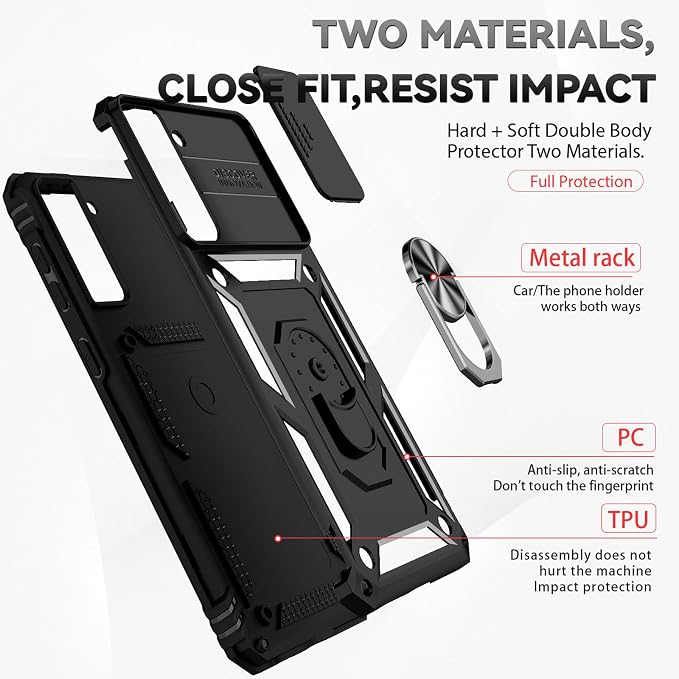 HNHYGETE for Galaxy S21 Case with Screen Protector: [Military Grade 20ft. Drop Tested] Ring Shockproof Protective Phone Case for - Samsung Galaxy S21 (Black) - Image 6
