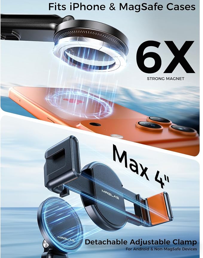 【Max 17"】 MRGLAS Magnetic Mini Tripod Selfie Stick for iPhone【4.5" Pocket】 | 【17" Max Extendable】4.5" Pocket Stand with Wireless Remote, Detachable Clamp, 360° Rotatable for MagSafe, 4-in-1 Mini Tripod - Image 4