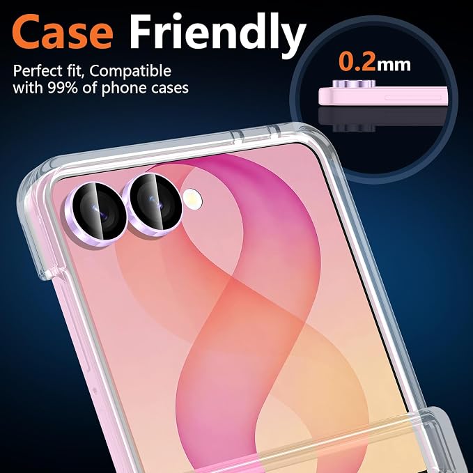 for Samsung Galaxy Z Flip 8 Camera Lens Protector, Individual Metal Ring Tempered Glass Lens Cover, [Strong Adsorption] Scratch Resistant Ultra-Thin HD Clear Lens Cover, 1 Set-Purple Ring - Image 6