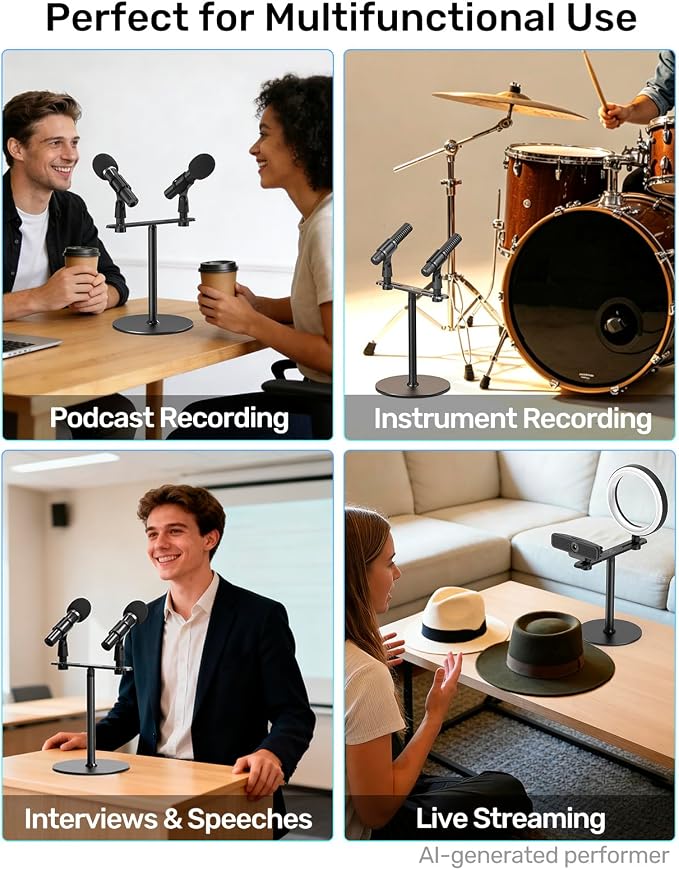Stereo Array Spacing Mic Stand, Weighted Base & Adjustable Bar for XY/ORTF | Adjustable Positioning Bar with Ruled Markings, Stable Tabletop Mic Stand, Dual Mic Mount Holder for XY/ORTF Studio Recording - Image 7