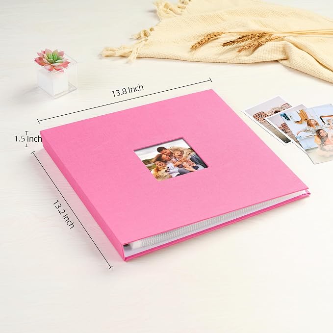 Mublalbum 12x12 Inch 3 Ring DIY Scrapbook Photo Album 80 Pages, Pink | 3 Ring Binder Scrapbook, Linen Cover, 40 Plastic Sleeves 80 Pages, Memory Book for Wedding, Baby, Family, DIY Projects - Image 2