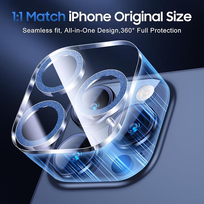 UniqueMe for iPhone 15 Pro/15 Pro Max Camera Lens Protector-Glitter Blue | 3 Pack, Drop Protection, Case Friendly, 9H+ Tempered Glass, Camera Cover Screen, Update New Version - Image 6