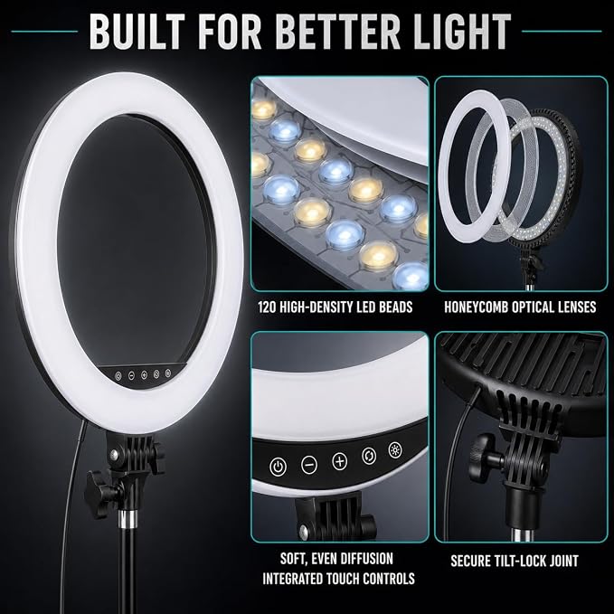 18-Inch Ring Light Kit, 55W, CRI 95, 70-Inch Tripod Stand | 3000K–6000K stepless dimming with touch and remote control for makeup, video recording, streaming and photography. - Image 7
