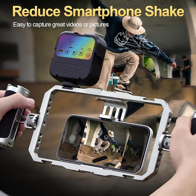 Leftfoto Universal Aluminum Phone Stabilizer Cage Smartphone Video Rig with Dual Handles for iPhone 17 Promax1615 Mini Pro Max 8 Plus for Samsung for Huawei Mate,for Vlogging/Video Shooting - Image 2