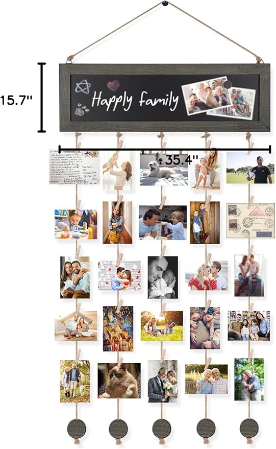 Bikoney Hanging Picture Frame Collage with Blackboard - Weathered Grey | Rustic Wood Polaroid Board with 30 Clips, Photo Display for Wall Decor & Dorm Room, Perfect Graduation Gift Idea - Image 7