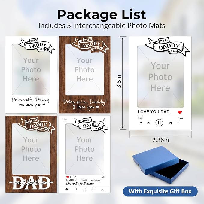 Set of 2 Drive Safe Daddy Gift from Daughter, Son or Wife, Car Visor Photo Holder with 5 Replaceable Quote Cards, for Dad, Husband, New Dad, Stepdad or Grandpa, Photo Clip for Car - Image 2