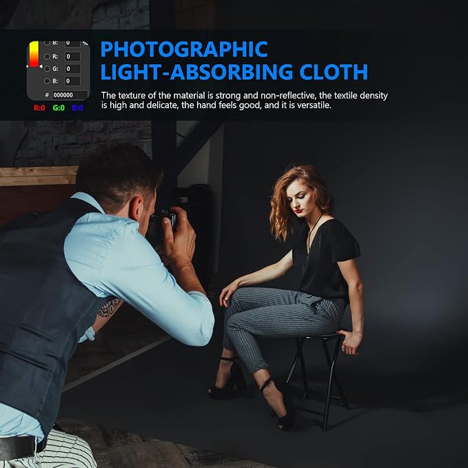 NEEWER 6x9 feet/1.8x2.8m Photo Studio 100% Pure Polyester Collapsible Backdrop Background for Photography, Video and Television (Backdrop Only) - Black - Image 4