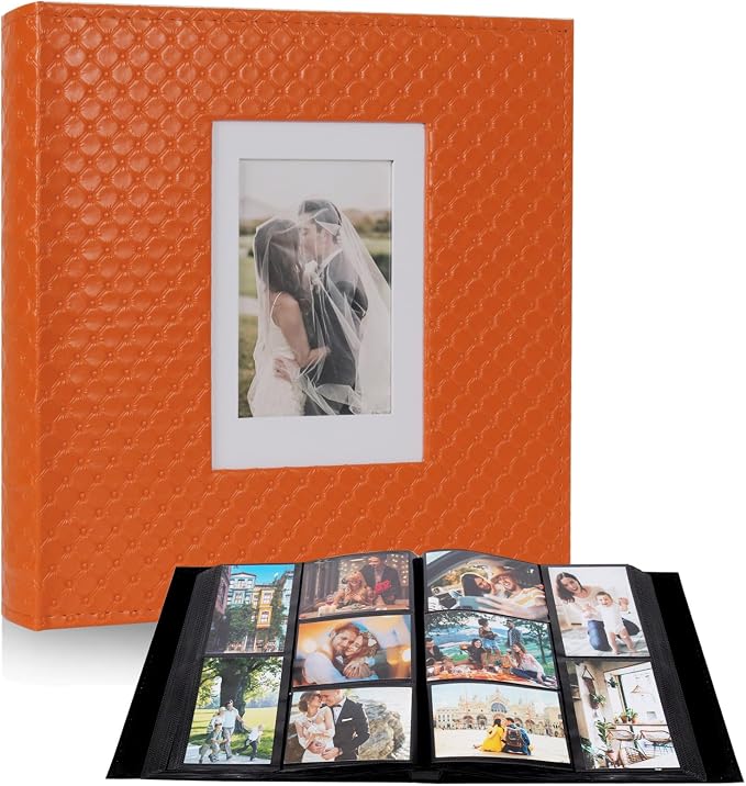 RECUTMS Photo Albums 4x6 Pictures, 600 Pockets Large Capacity Picture Album | Acid-Free Black Pages, Leather Cover, Dual Horizontal/Vertical Pockets, Custom Photo Cover, Perfect for Wedding, Family&Trave by RECUTMS