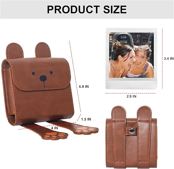 CAIYOULE Photo Storage Case for Fujifilm Instax Square Films, Brown Bear | Photo Pouch for Fujifilm Instax SQ1/40/20/10/6/SP-3 2.9x3.4" Films, PU Picture Storage Pocket, Can hold 50+ Square Photos - Image 2