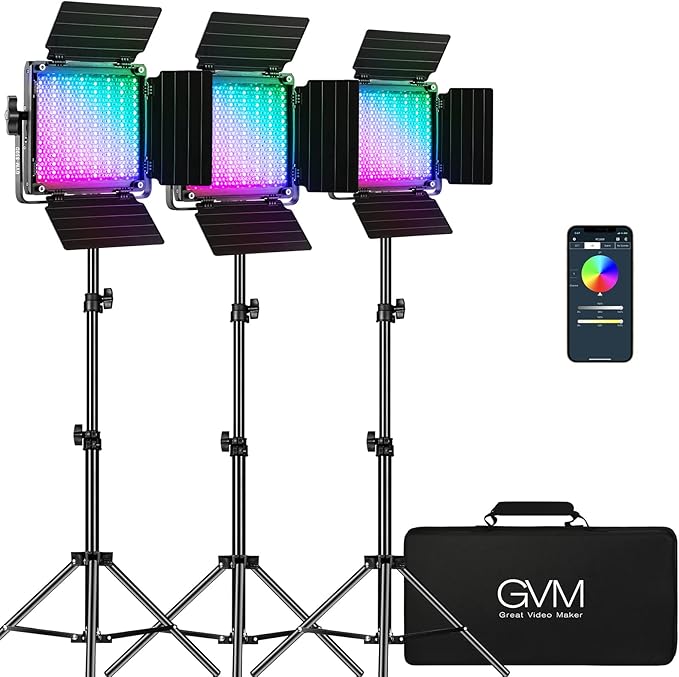 GVM RGB Video Lighting, 360° Full Color Led Video Light with APP Control, 3 Packs 850D Photography Lighting Kit CRI 97, YouTube, Aluminum Alloy Shell by GVMGreatVideoMaker