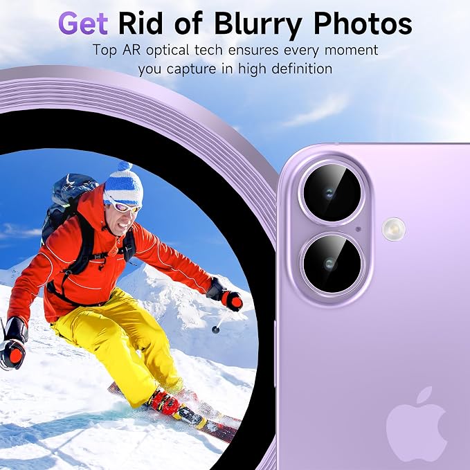YWXTW Camera Lens Protector for iPhone 17, Individual Anti Scratch Metal Ring Tempered Glass Camera Screen Protector for iPhone 17 Accessories, Case Friendly (Purple) - Image 5