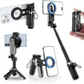 CloudValley Magnetic Mini Selfie Stick Tripod, 4-in-1 Pocket Size Phone Tripod with 360° Rotation, Choice Rechargeable Bluetooth Remote, Foldable Handle Grip, Compatible with MagSafe iPhone by CloudValley