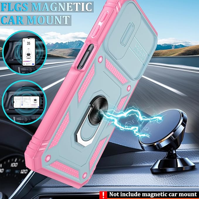 Fit for Samsung A24 Phone Case with 2PCS Screen Protector, Build in 360° Rotating Ring Kickstand, Military Grade Protective Case for Samsung A24 Case Phone, Green+Pink - Image 5