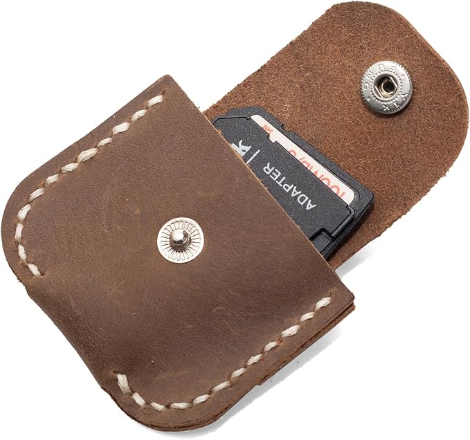 Premium Handcrafted Brown Leather Memory Card Holder Case with Snap Closure Organize SD, MicroSD Cards & Adapters Durable Storage for Photographers, Videographers & Digital Media Enthusiasts (Brown) - Image 5