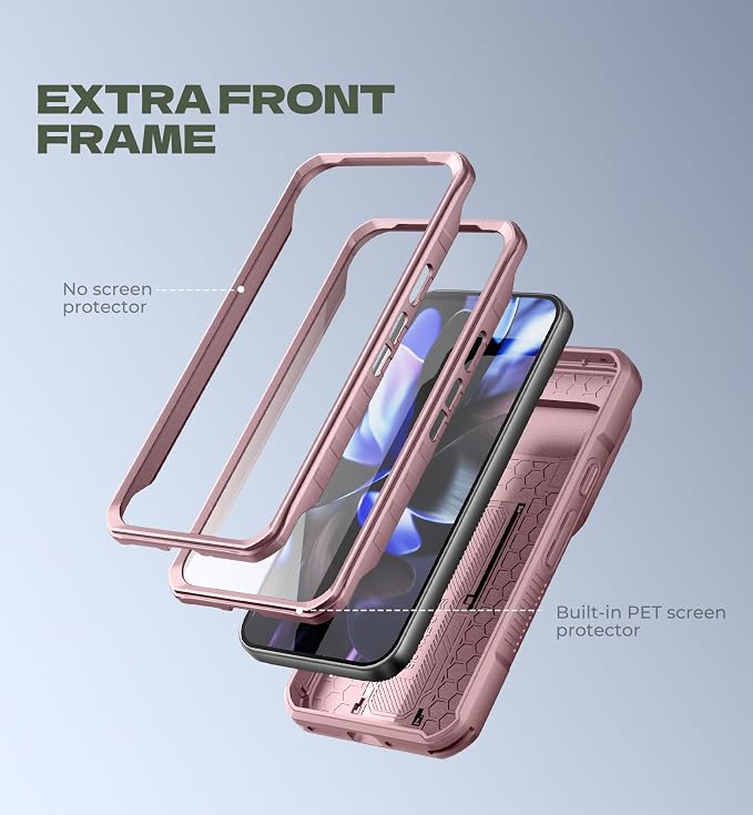 Dexnor for Google Pixel 10 Pro XL Case with Slide Camera Cover & 2 Front Frames & Built-in Screen Protector & Kickstand, Full-Body Shockproof Protective Cover Rugged Bumper Cases,Peony Pink(2025) - Image 4