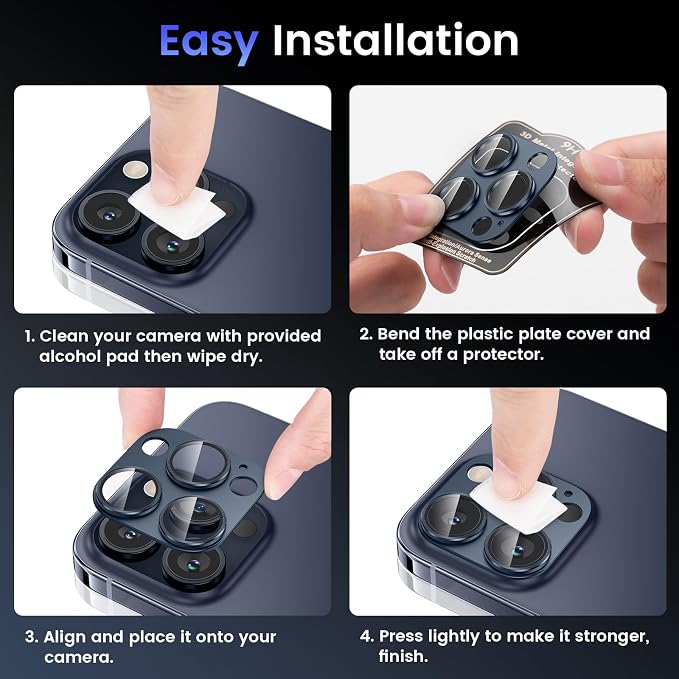 Tensea for iPhone 15 Pro Max/iPhone 15 Pro Camera Lens Protector | Metal Aluminum Alloy Tempered Glass Cover Camera Screen Protector Accessories, Case Friendly - Image 7