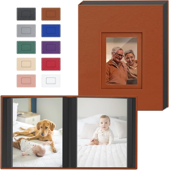 Popotop 4x6 Photo Album Holds 100 Pictures, Vegan Leather Hardcover | 100 Photos Capacity, Acid-Free Clear Slip-In Pockets, Compact Format, Front Photo Window, Gifts for Family Wedding Baby by Popotop