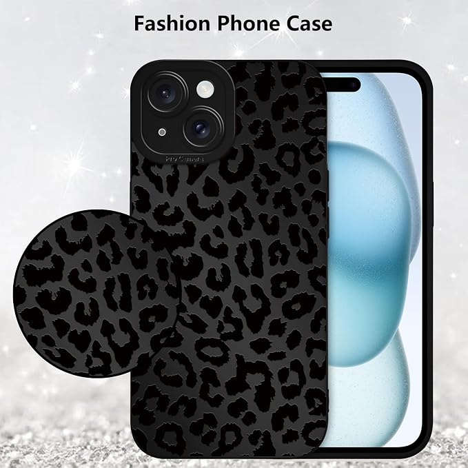 Cute Black Cheetah Print Phone Case for iPhone 15 6.1" | Aesthetic Leopard Pattern Design Cover Full Camera Lens Protective Shockproof Soft Slim TPU Funda for Men Women Girls - Image 6