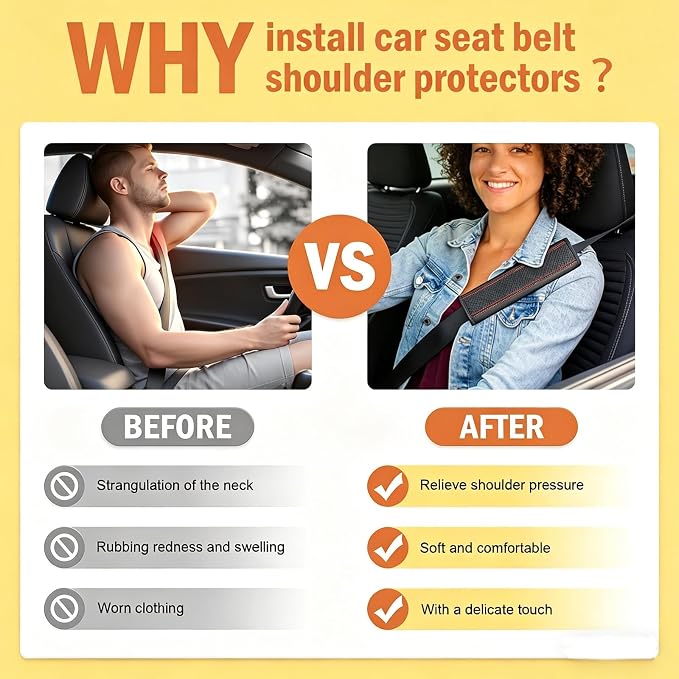 Seat Belt Pads Leather Seat Belt Covers More Comfort Driving Cushion Helps Protect Your Neck and Shoulders Suit for Car, Truck, SUV, Airplane,Camera Backpack Straps-2Pcs - Image 5