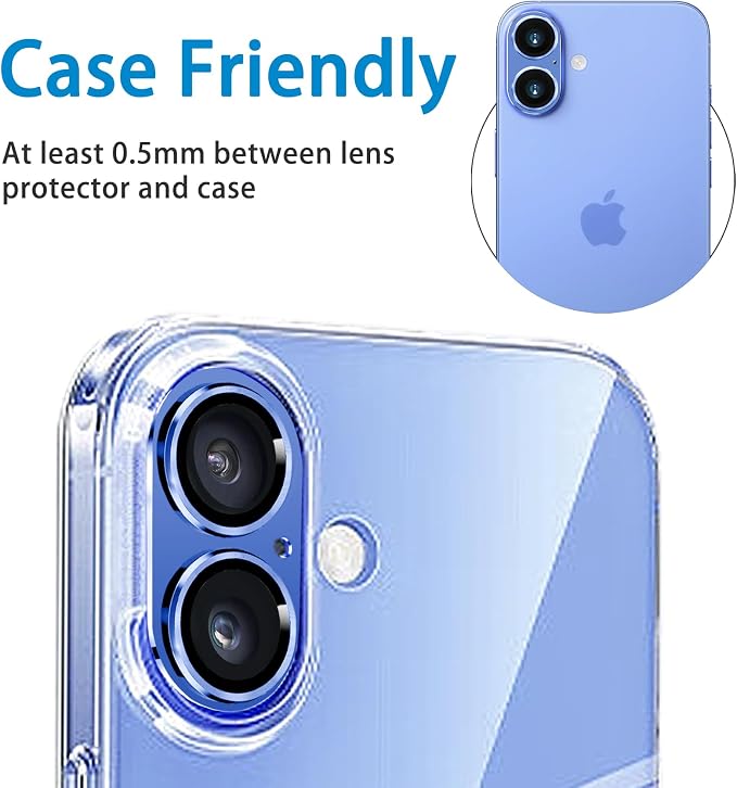 Compatible with iPhone 16 and 16 Plus Camera Lens Protector, Anti-Scratch Tempered Glass Metal Camera Screen Protector Shockproof Full Protective Lens Cover - Image 6