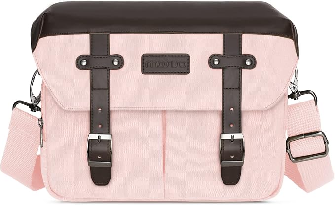 MOSISO Camera Case Crossbody Shoulder Messenger Photography Bag, Pink | DSLR/SLR/Mirrorless Vintage PU Leather Flap Gadget Bag with Rain Cover Compatible with Canon/Nikon/Sony Camera and Lens by MOSISO
