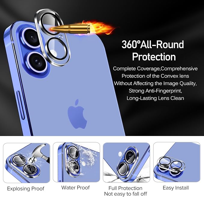 ivoler Camera Lens Protector for iPhone 17/16 /16 Plus, 4-Pack | Screen Protector Tempered Glass [Case Friendly][New Rersion],Scratch-Resistant,Clear+Black Circle - Image 3