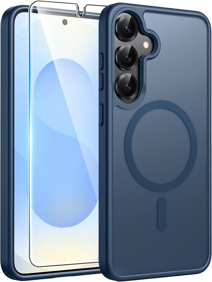 FNTCASE for Samsung Galaxy S25/S24 Plus Case, Fit Magsafe, Screen Protector | Translucent Matte Magnetic Back, 14FT Military Grade Drop Protection, Shockproof Protective Phone Cover, Blue by FNTCASE