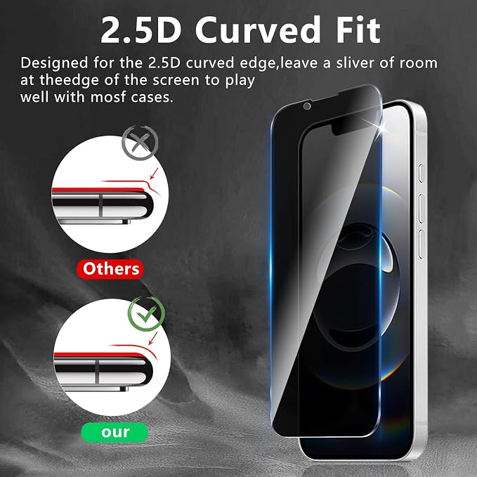 3+3 Pack Privacy Screen Protector Designed for iPhone 16e / 17e With 3 Pack Camera Lens Protector,Full Coverage Anti-Spy Tempered Glass Film,9H Hardness,Bubble Free,Easy to Install - Image 2