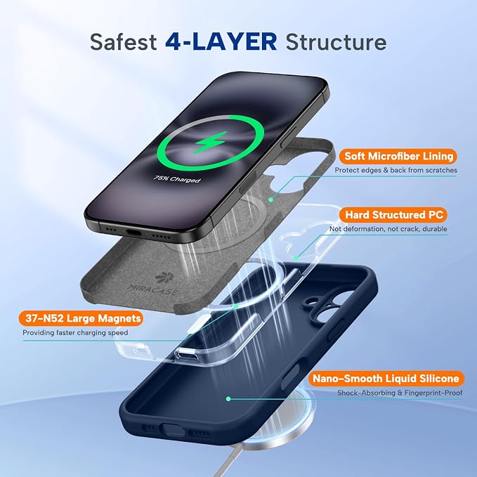 miracase Magnetic for iPhone 16 Plus Case, [Soft Anti-Scratch Microfiber Lining], Compatible with MagSafe, Liquid Silicone Shockproof Drop Protection Phone Case for 16 Plus,Dark Blue - Image 7
