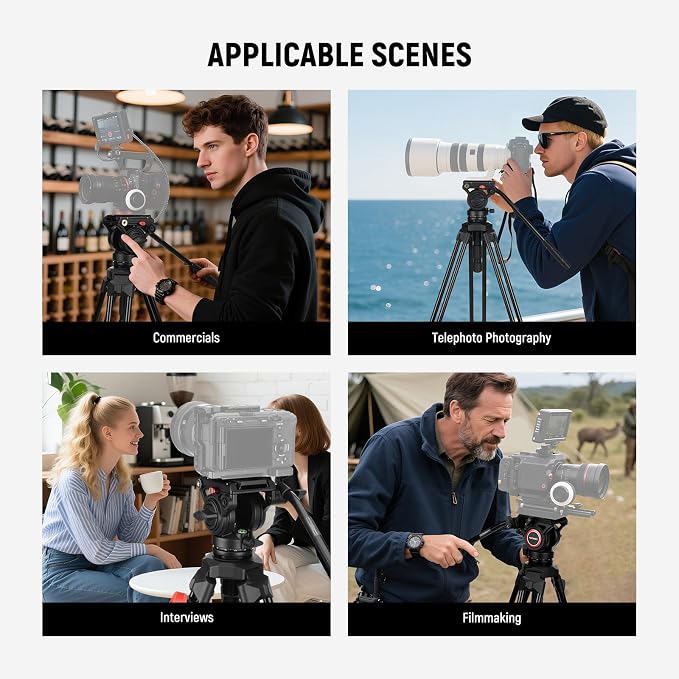 NEEWER Video Tripod with Fluid Head, Heavy Duty Aluminum Compact Portable Camera Tripod Stand for DSLR Camcorder Compatible with DJI Gimbals Compatible with Manfrotto QR Plates, Max Load 13.2 lb, TP73 - Image 8