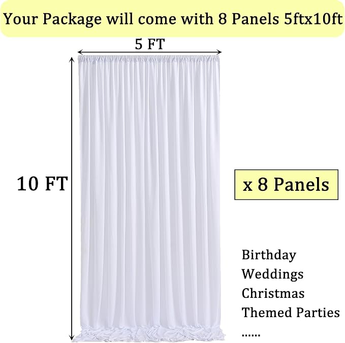 40ft×10ft Wrinkle Free White Backdrop Curtain for Parties, 8 Panels Polyester Photo Backdrop Drapes Back Drop Cloth Draping Fabric for Weddings Birthday Photography Background Baby Shower - Image 6