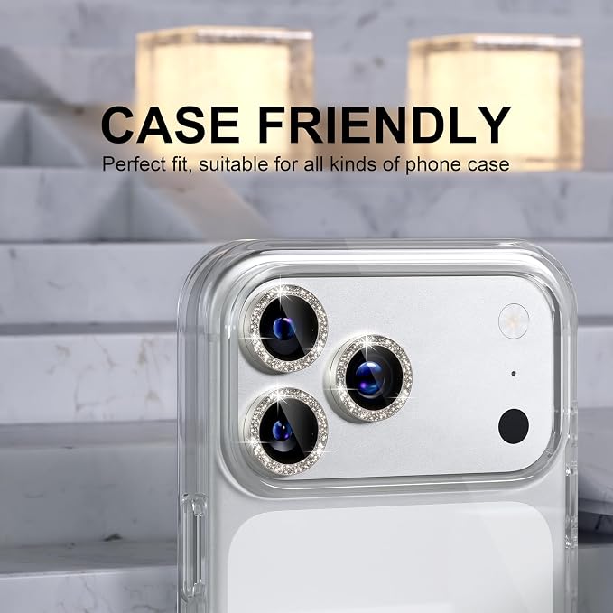 Choiche for iPhone 17 Pro/iPhone 17 Pro Max Camera Lens Protector | Ultra HD, Bling 9H Tempered Glass Camera Cover Screen Protector Metal Ring Decoration Accessories (Glitter-Titanium Natural) - Image 4