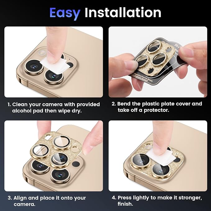 Tensea for iPhone 16 Pro Max/16 Pro/14 Pro Max/14 Pro Camera Lens Protector | Metal Bling Aluminum Alloy Tempered Glass Cover Camera Screen Protector Accessories, Case Friendly - Image 7