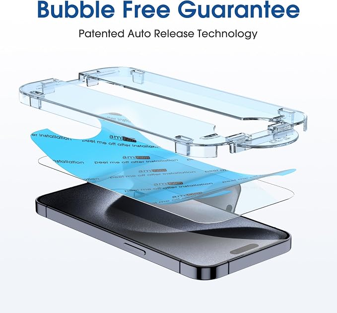 amFilm OneTouch for iPhone 15 Screen Protector 6.1'' Tempered Glass | Auto-Alignment, 30s Install, Bubble Free, Scratch & Drop Protection, HD Clear, Camera Lens Protector[2+2 Pack] (15-6.1'') - Image 5