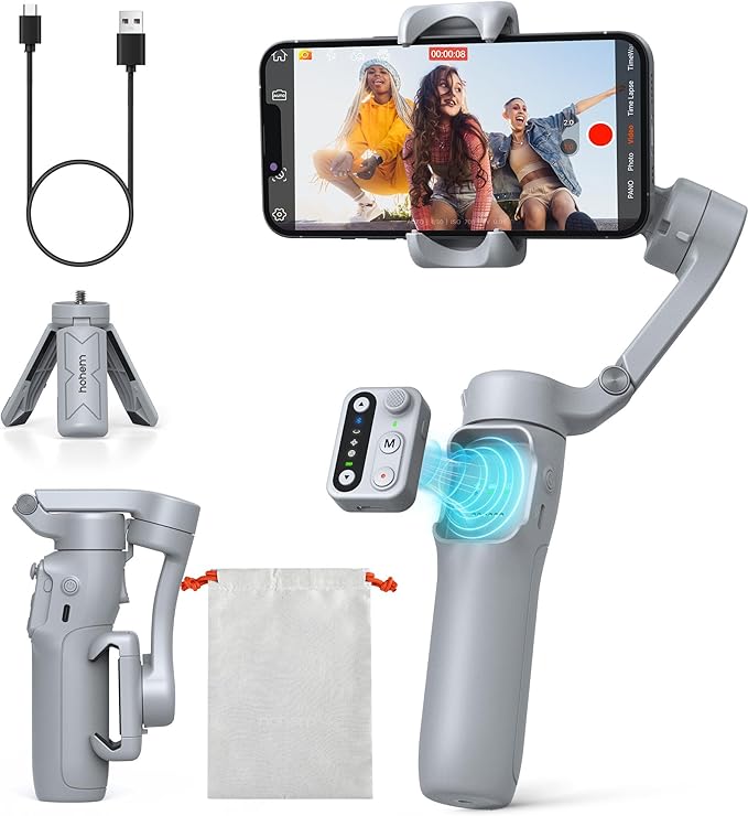 hohem iSteady X3 SE Foldable Phone Gimbal with Detachable Remote, Gray | Detachable Remote, iSteady 8.0, Foldable 0.79lb Design, Hohem Joy App, 11H Battery, 0.66lb Payload for Vlogs by Hohem