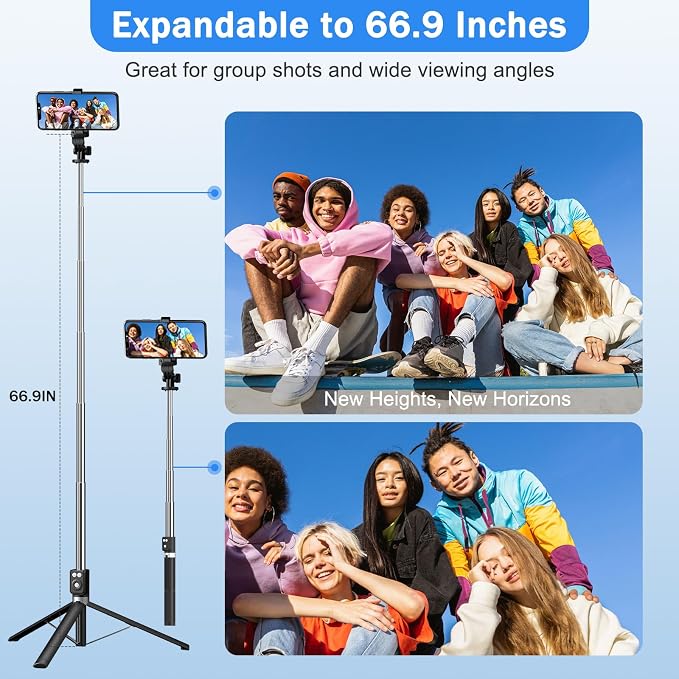 Selfie Stick Tripod with Fill Light, Phone Selfie Stick,Durable Stainless Steel Design,Bluetooth Remote Control,and Stable Three-Legged Support for Live Broadcasts,Video Shooting (Black) - Image 3