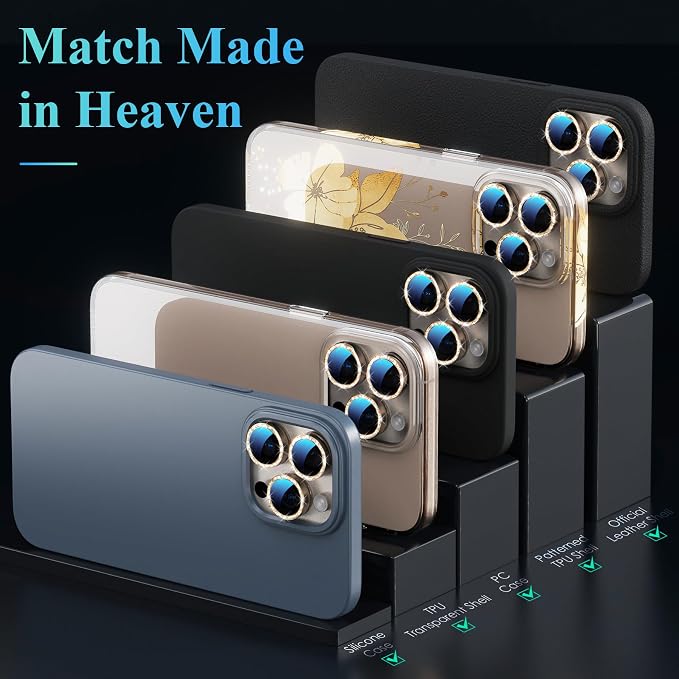 YWXTW Designed for iPhone 16 Pro/iPhone 16 Pro Max Camera Lens Protector Bling, [New Glitter Design] Individual Metal Tempered Glass Camera Cover Accessories Case Friendly (Desert Titanium) - Image 6