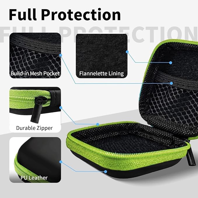 1 Pack Square Earbud Case Storage Bag with Carabiner, Green | Portable EVA Carrying Case, For Wired/Wireless Headphones, SD Card Storage, Camera Chip - Image 4