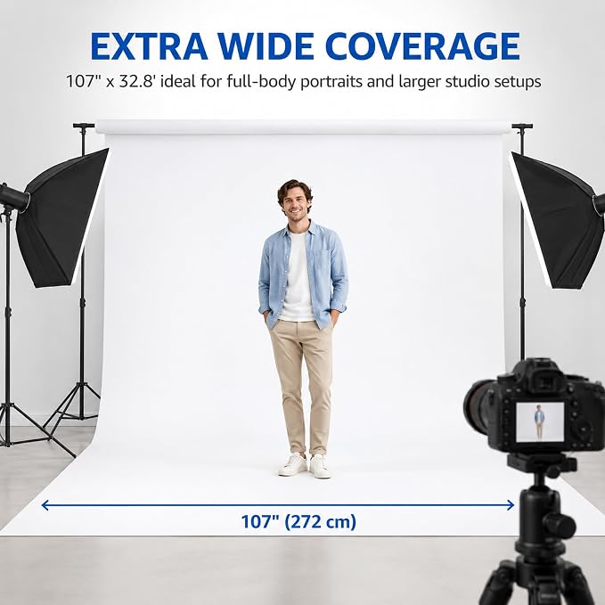 White Seamless Paper Backdrop, White Photo Backdrop 107" x32.8' | Heavyweight matte paper with non-reflective surface for portraits, videos, product photos and studio photography. - Image 2