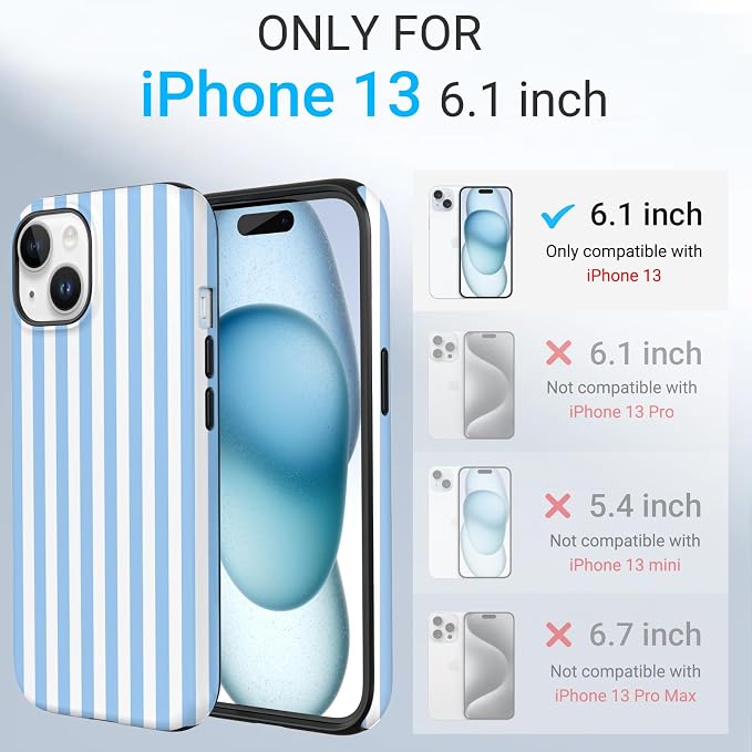TPU Phone Case for iPhone 13, MagSafe Wireless Charging Compatible, Shockproof Slim Fit Protective Cover with Anti-Yellowing & Raised Camera Protection (Blue Stripe, iPhone 13) - Image 2